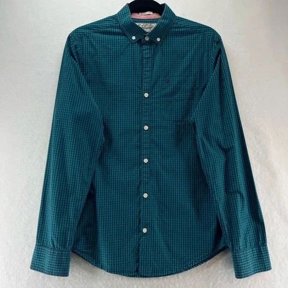 Penguin MunsingWear Shirt Mens Sz S Heritage Slim Fit Gingham Button Front Blue - Picture 1 of 10